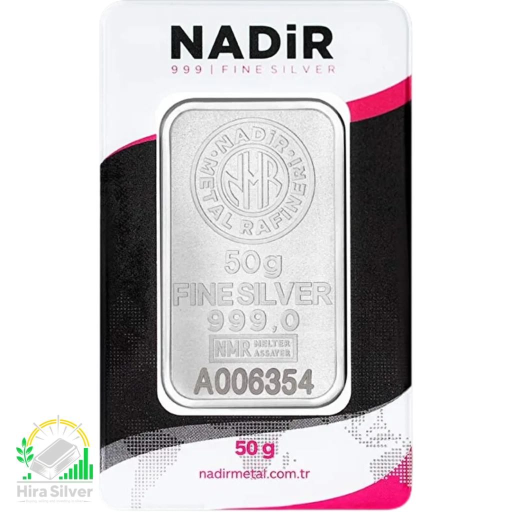 شمش نقره 50 گرمی نادیر